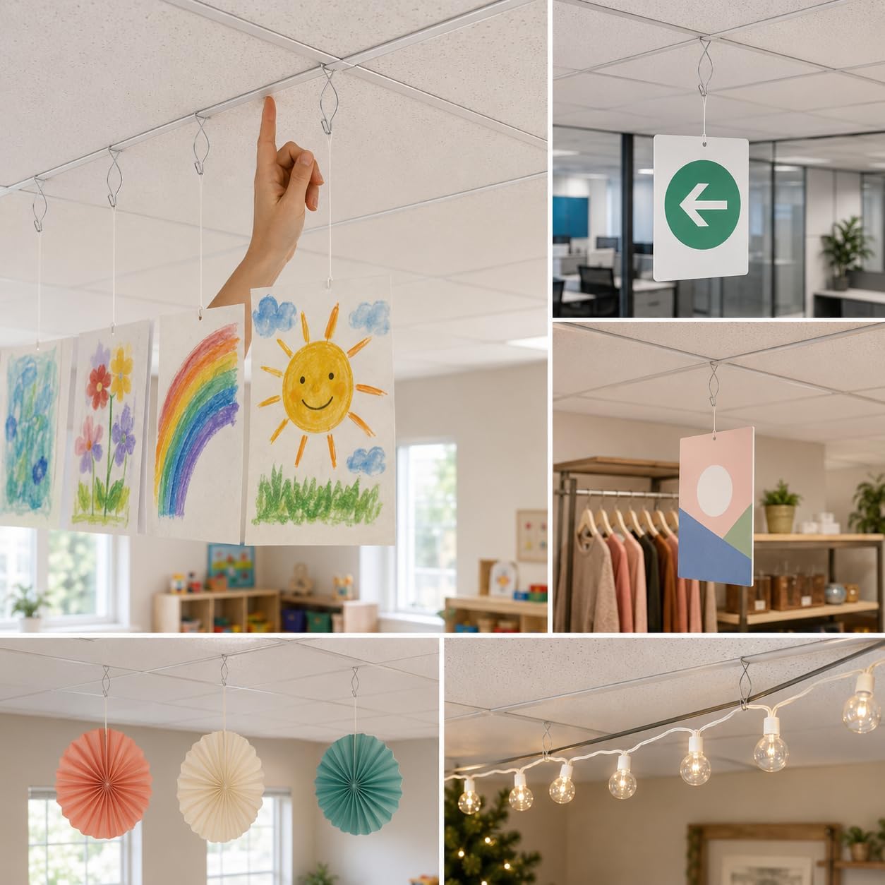 Drop Ceiling Hooks, 100 Pack T-Bar Grid Clips for Classroom Decorations