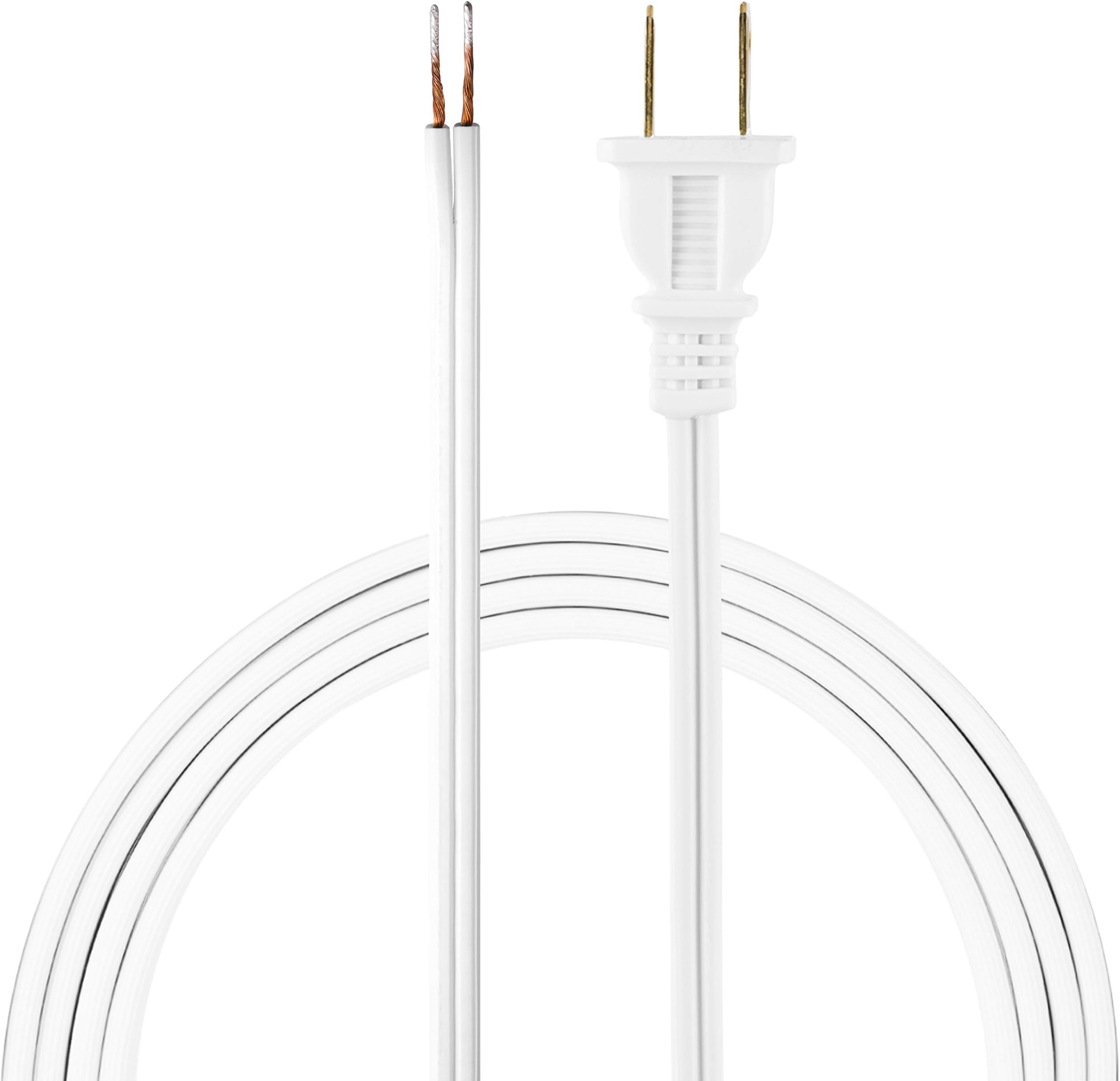 GE Power Gear 8 Ft Lamp Cord, Polarized Molded Plug, 2-Prong, DIY Repair/Replacement, UL Listed, White, 54475