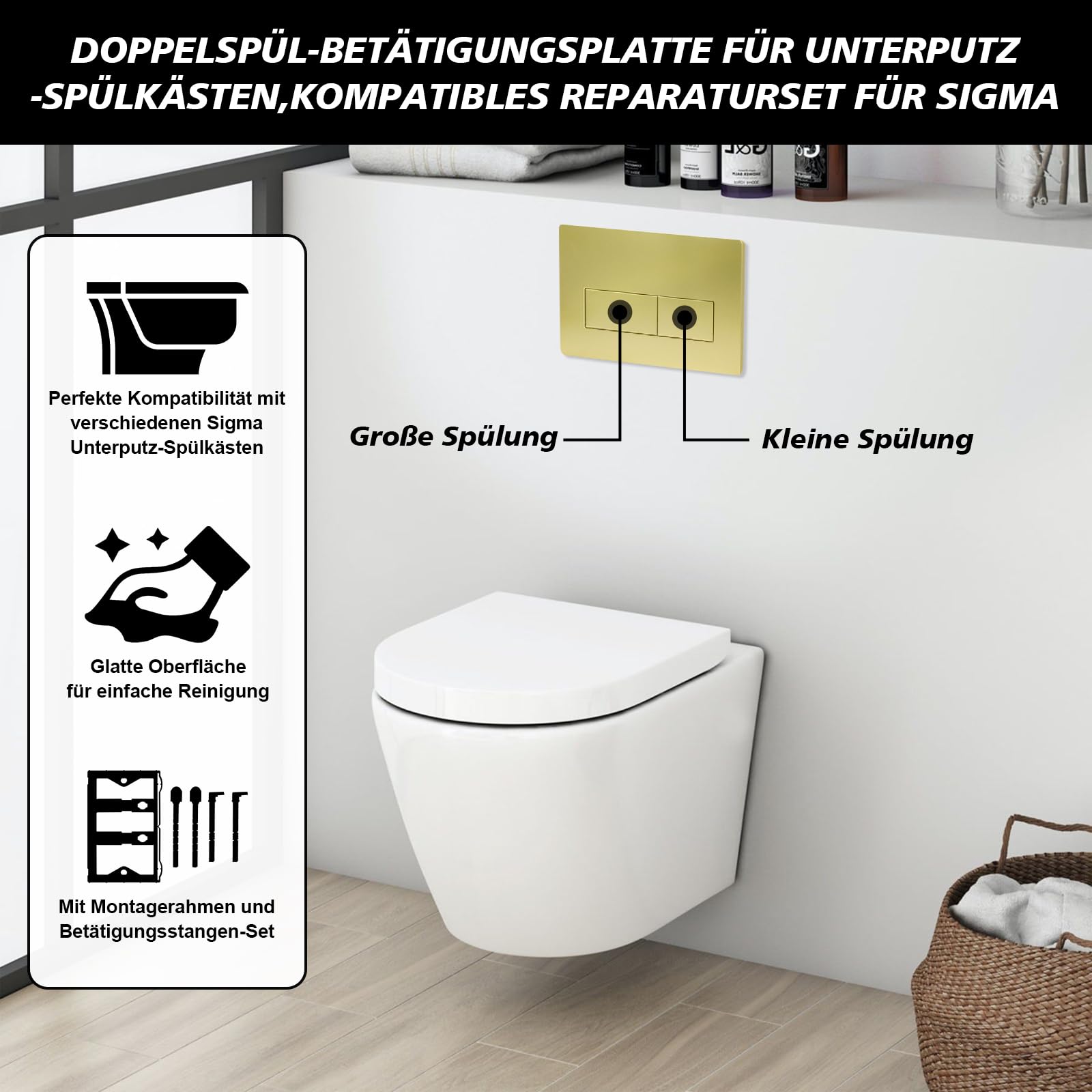 Placa de descarga WC de doble descarga, placa de accionamiento compatible con GEBERIT SIGMA01 UP300/320, placa de repuesto 115.770.11.5, oro