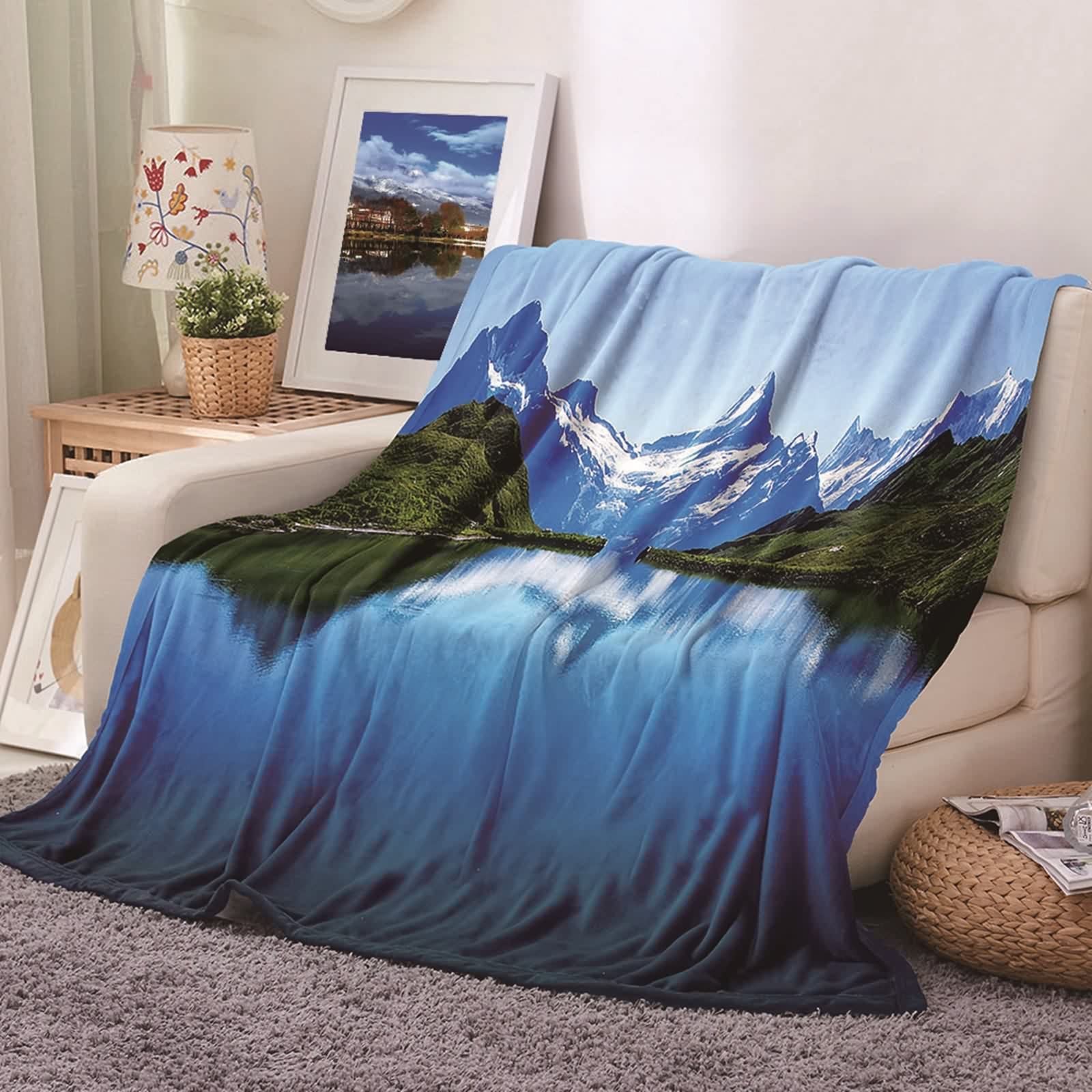 Plaid polaire flannel KnSam une finition premium glacier bleu vert de grande taille
