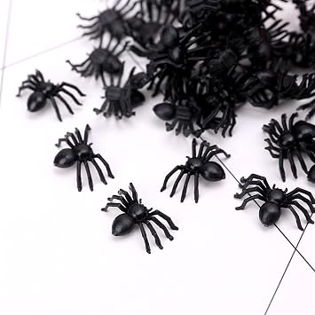 MYUBWTF 120 PCS Mini Fake Spider,Plastic in Colour Spider Toys, Simulated Insect Toys for Funny Prank Spider and Joke Halloween Party Supplies (Black)
