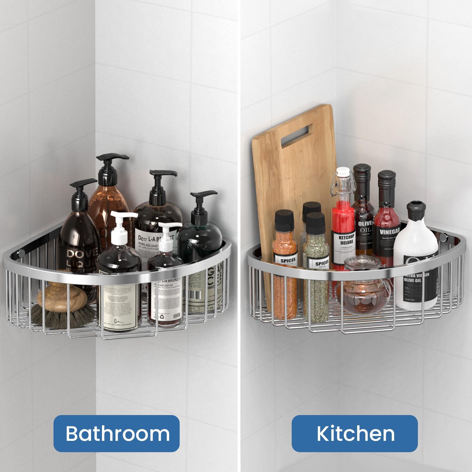 Shower Basket Brushed Stainless Shower Corner Shelf, 304 Caddy Stainless Steel Rustproof, Organizer Wall Mounted Basket(Includes Screws)