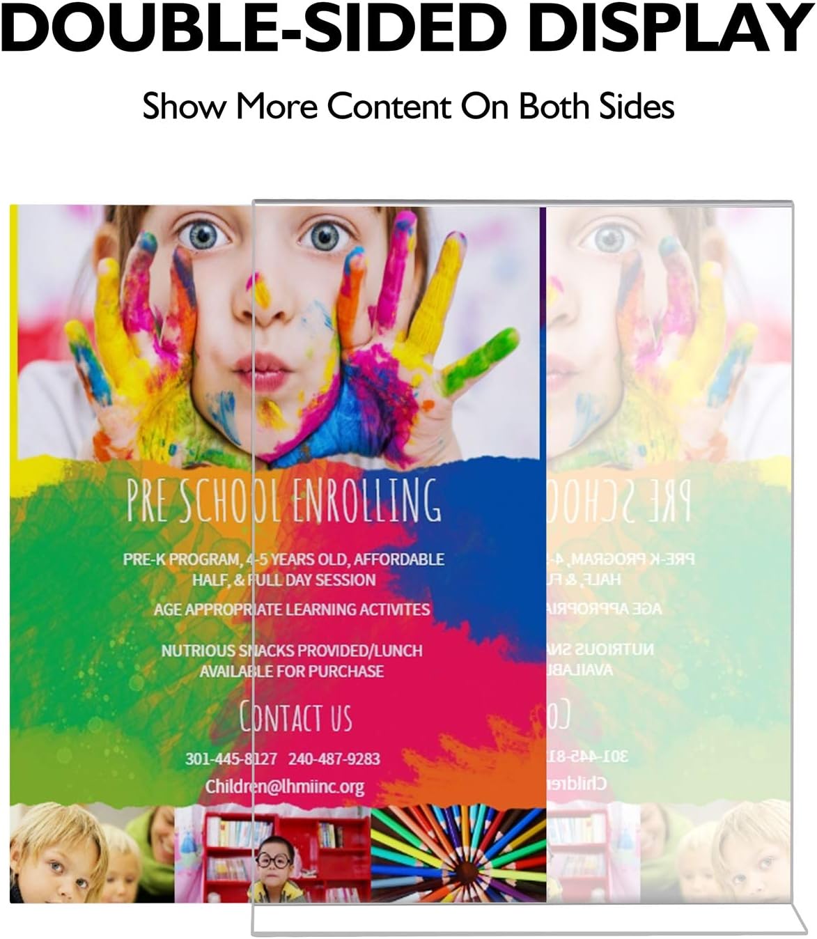 Best Review T-SIGN Acrylic Sign Holder 8.5 x 11 Inch T Shaped, Double-Sided Table Top Clear Display Menu Stand, Bottom Load Ad Frame, 6 Pack, 1 Acrylic Business Card Holder, Restaurants, Photo Frames, Office