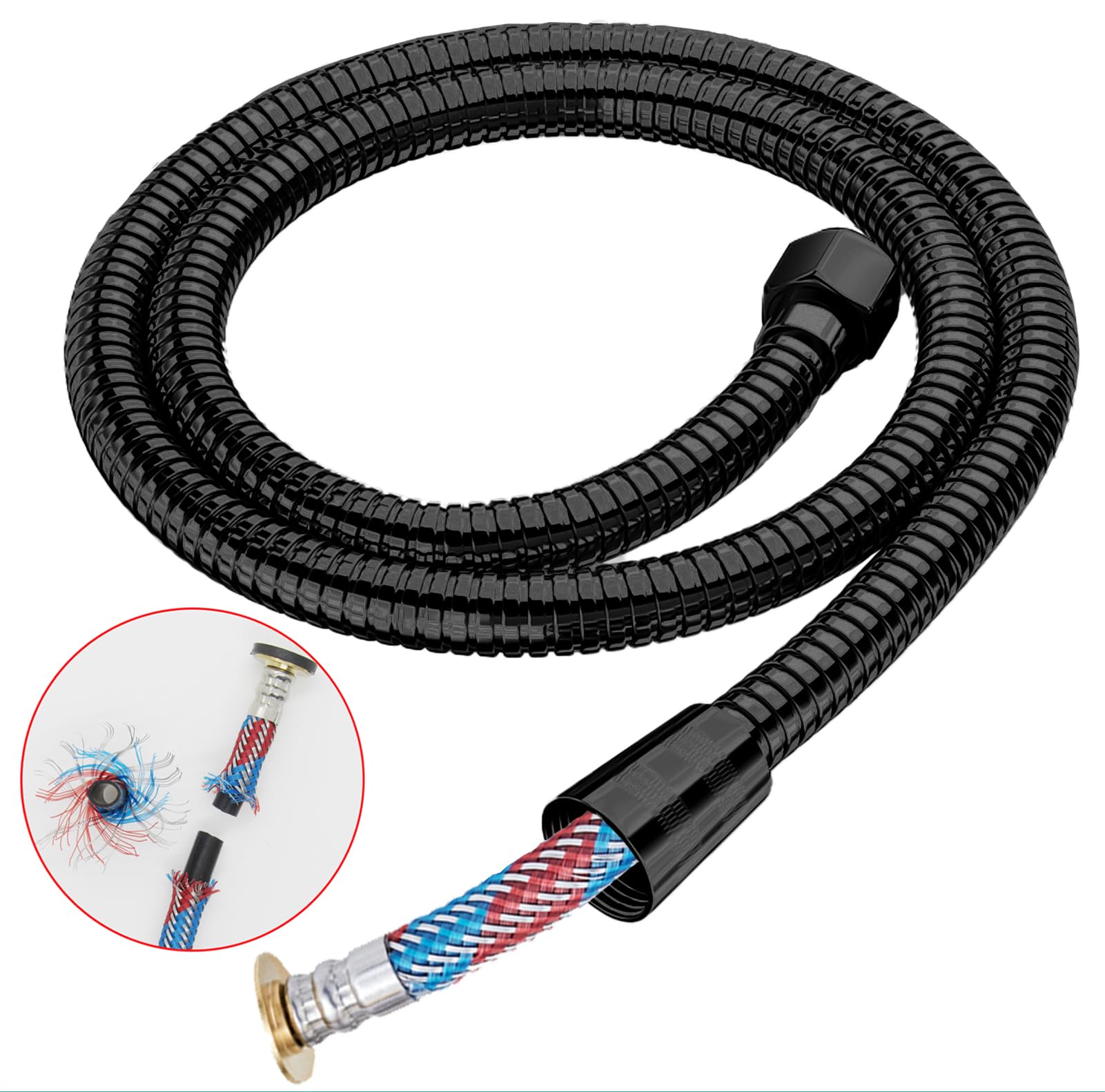 Tubo Doccia Universale 1,5 M Nero Opaco - Acciaio Inox Antitorsione, Attacco Standard ½'