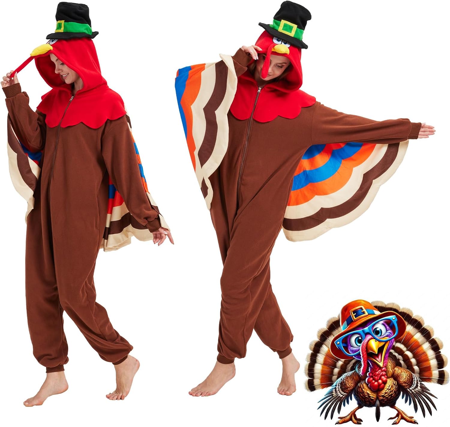 Turkey Costume Adults Turkey Onesie Pajamas Thanksgiving Costume Cosplay Halloween Animal One-Piece Pajamas - Image 4