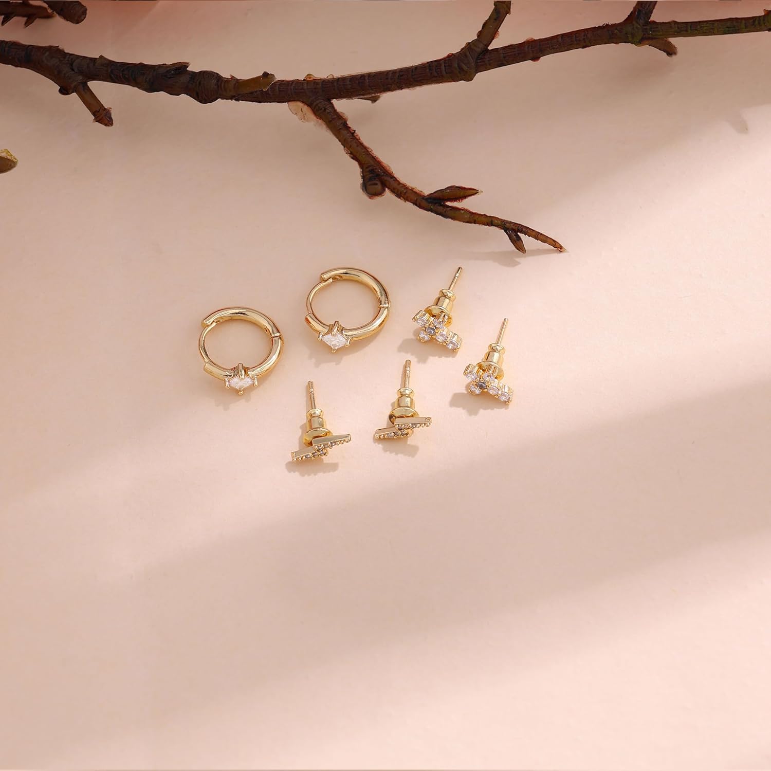 Cute Gold Earrings for Women，14k Gold Plated Butterfly Cross Bow Earrings Small Huggie Earrings Set Dainty Gold Earring Stacks Hypoallergenic Gold Hoop Earrings for Women Trendy Gold Jewelry - Image 3