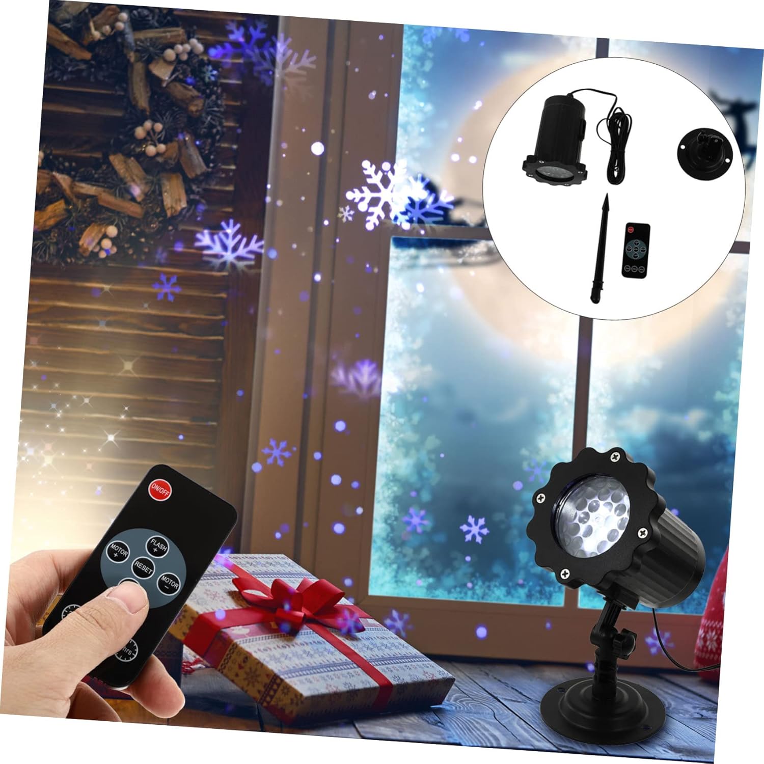 1Pc Christmas Snowflake Atmosphere LED Projector Light Outdoor Decorative Xmas Pattern Lamp for Party Gatherings and Home Ambiance