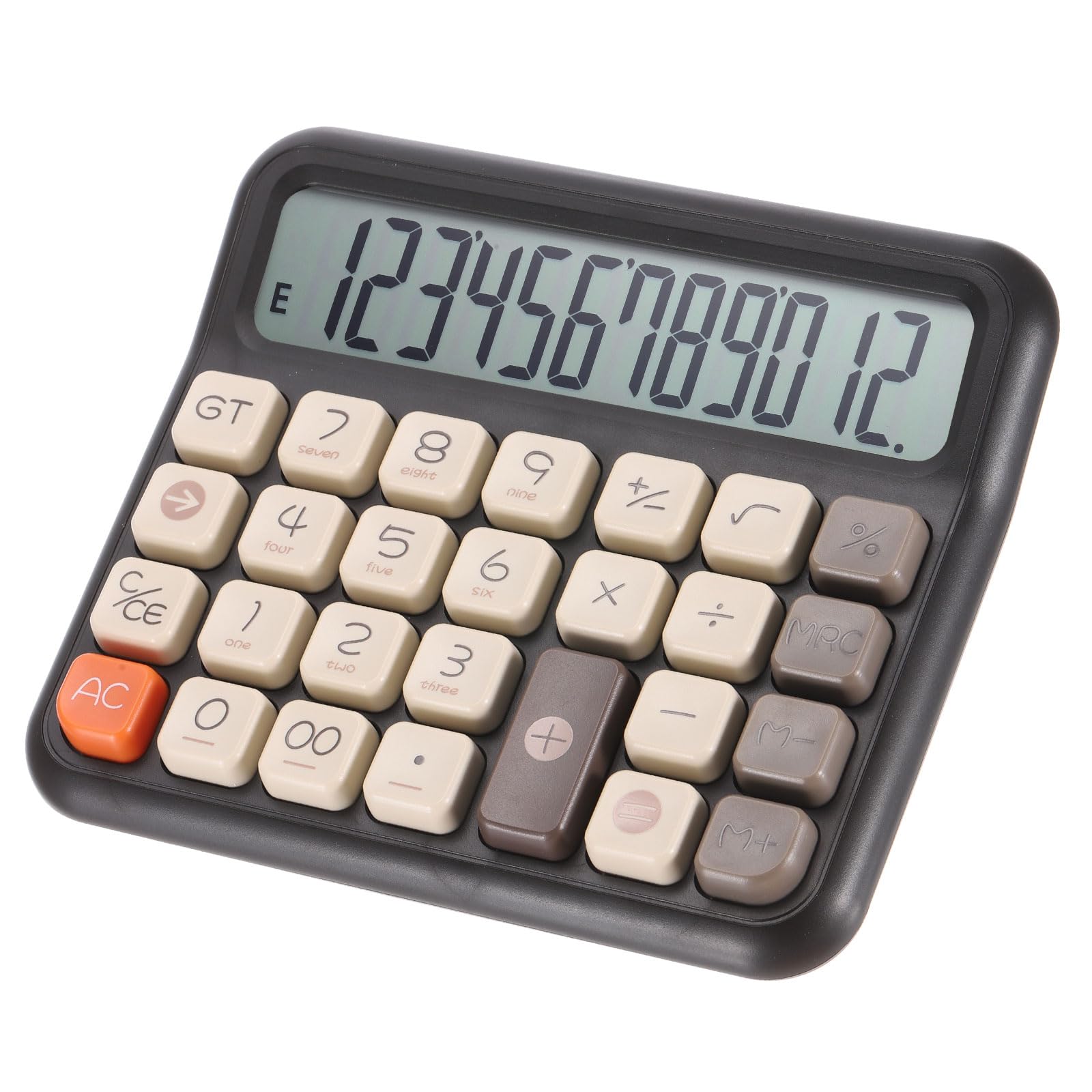 PATIKIL Mechanical Switch Calculator, Battery Powered 12 Digit Large LED Display Standard Function Electronic Big Button Handheld Cute Calculator for Home Office Desktop, Brown