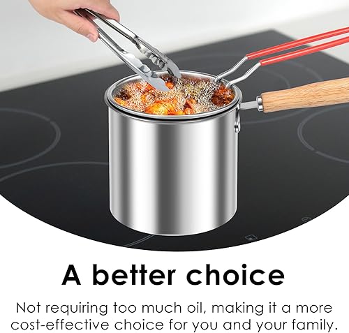 Miniatura 4 de Olla para freidora profunda con cesta coladora, olla de acero inoxidable de 5.12 x 4.92 pulgadas con tapa de asa, mini freidora de aceite portátil,