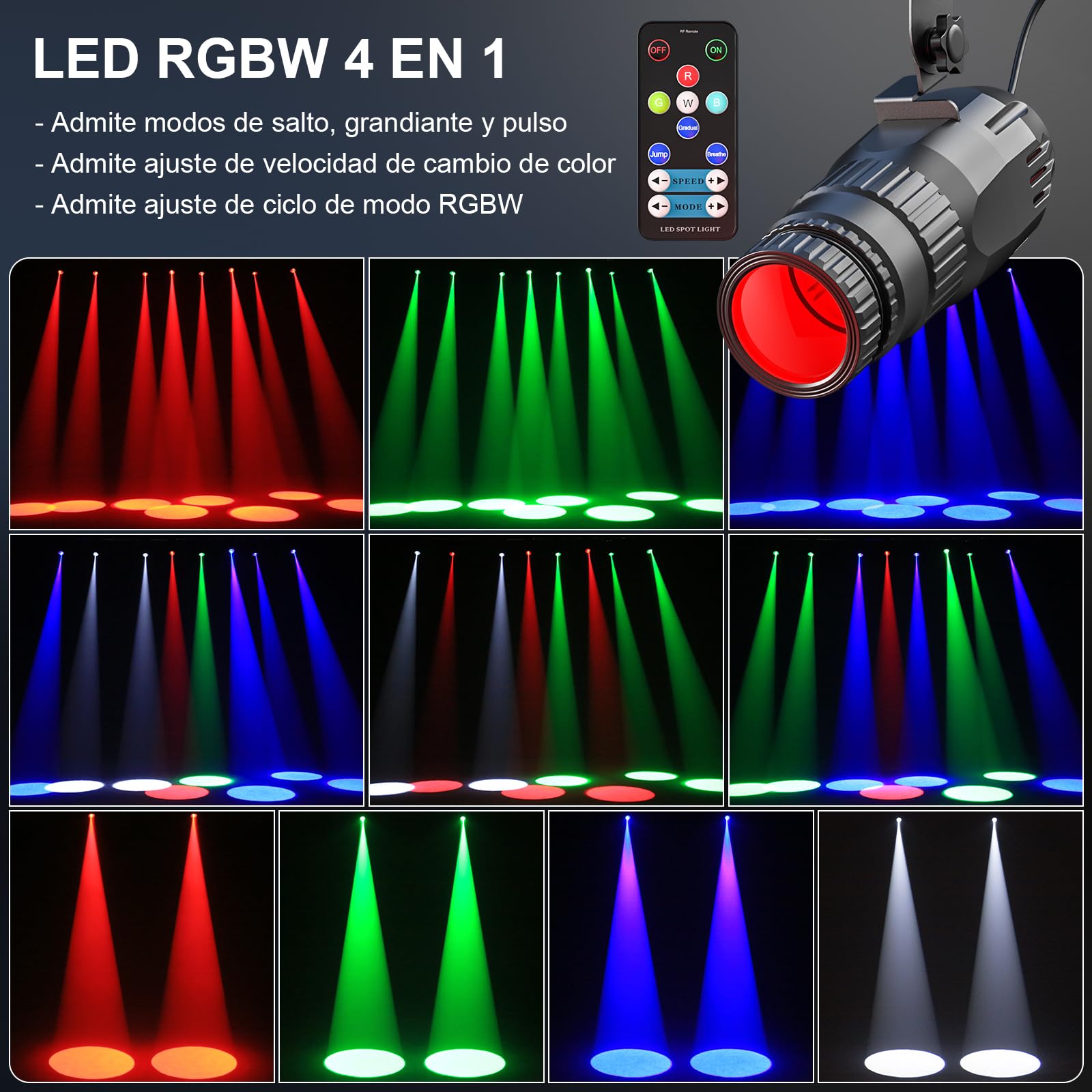 20W LED Pinspot RGBW 4 en 1 Foco Proyector 4 modos Foco Escenario con Telecomando Proyector de Bolas de Espejos para Discoteca Fiesta Salas de Baile Boda Bar