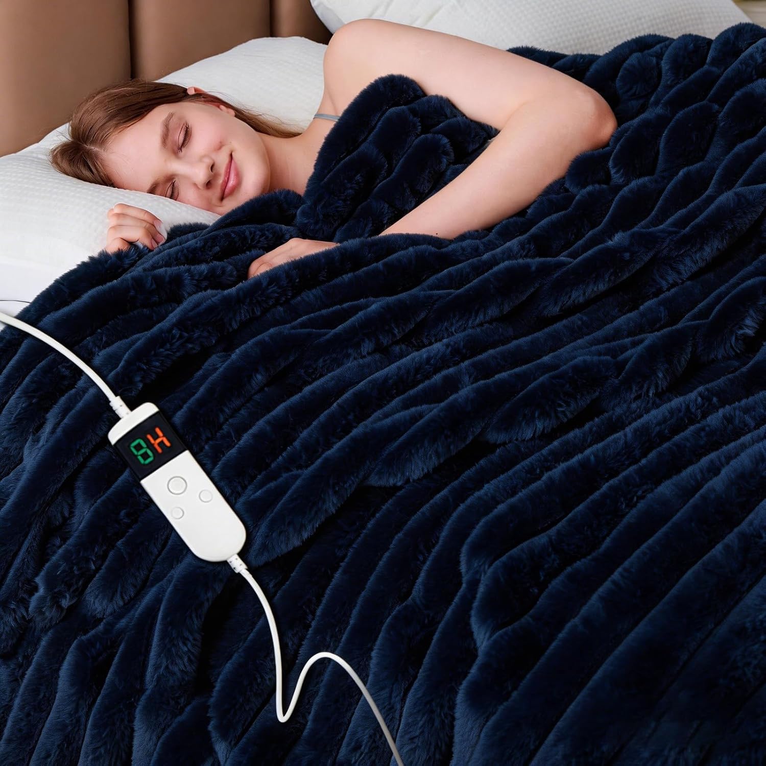 Heated Blanket Electric Thick Striped Flannel Heating Blanket Throw Blanket 50"x60",10 Heat Settings, 1-12 Hour Auto Off, Fast Heating Heating Blanket with Overheat Protection.