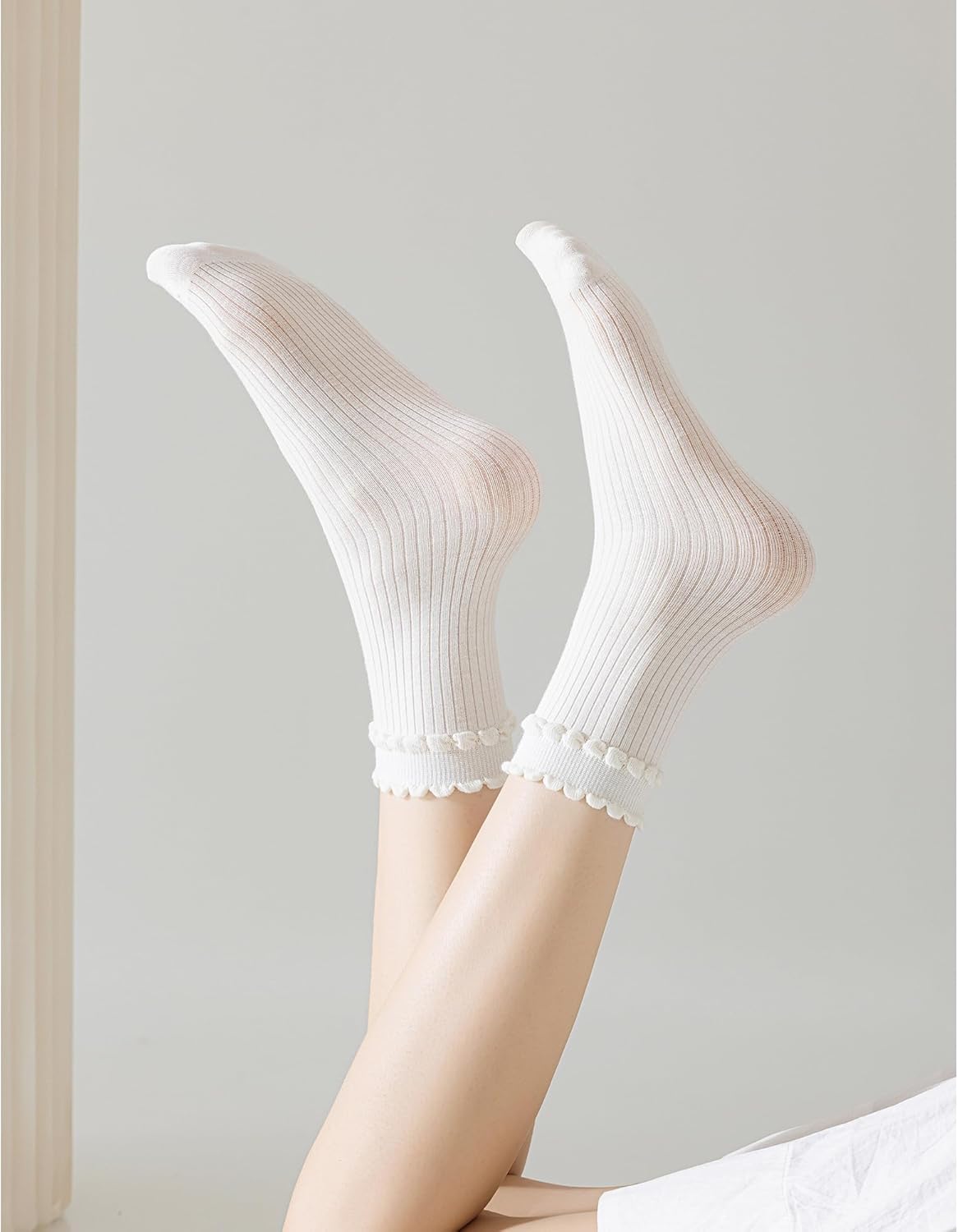Mcool Mary Women's Ankle Socks, Breathable Cotton Crew White Frilly Socks with Cute Scalloped Edges 6 Pairs - Image 2