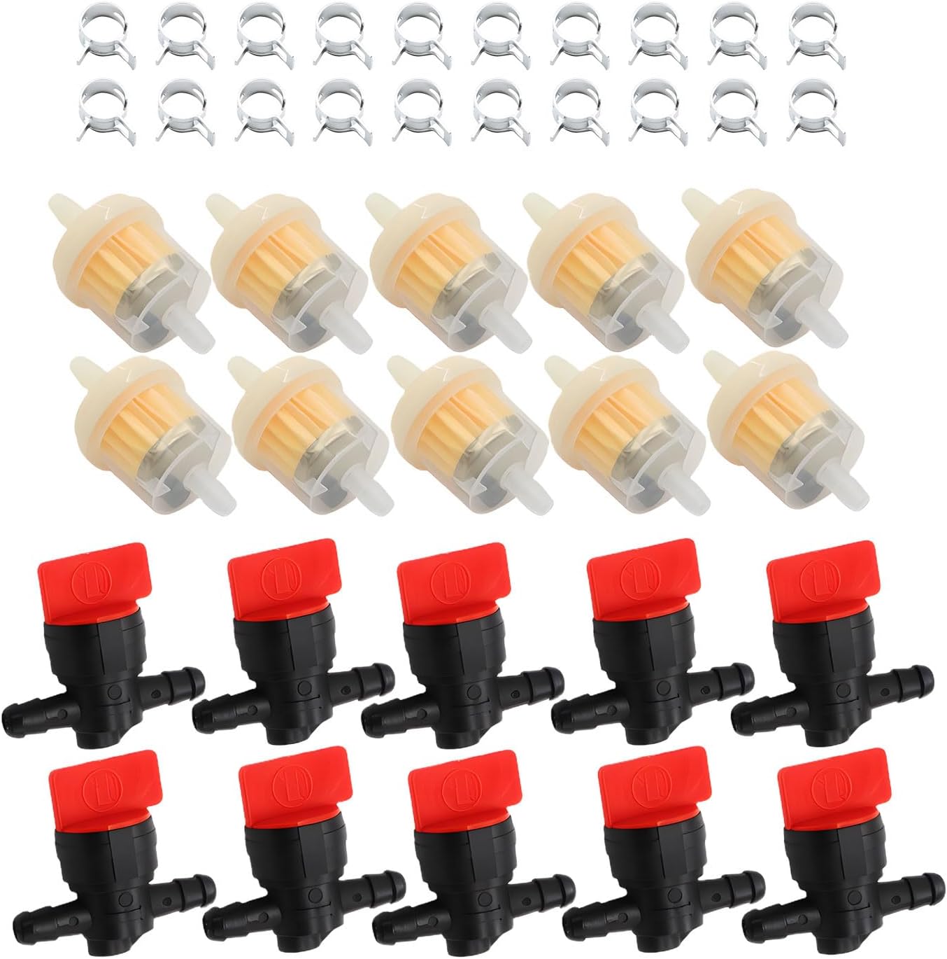 Nakkaa 494768 1/4" Fuel Filter Shut Cut Off Valve Cut Off Valves Clamps Compatible With Mowers Generators Garden Machines 697947 698183