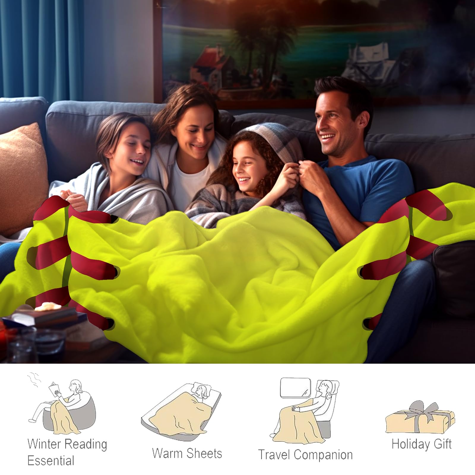 Softball-Decke, 203 X 152 Cm, Aus Weichem Flanell – Super Kuschelig Für Sofa, Bett & Outdoor