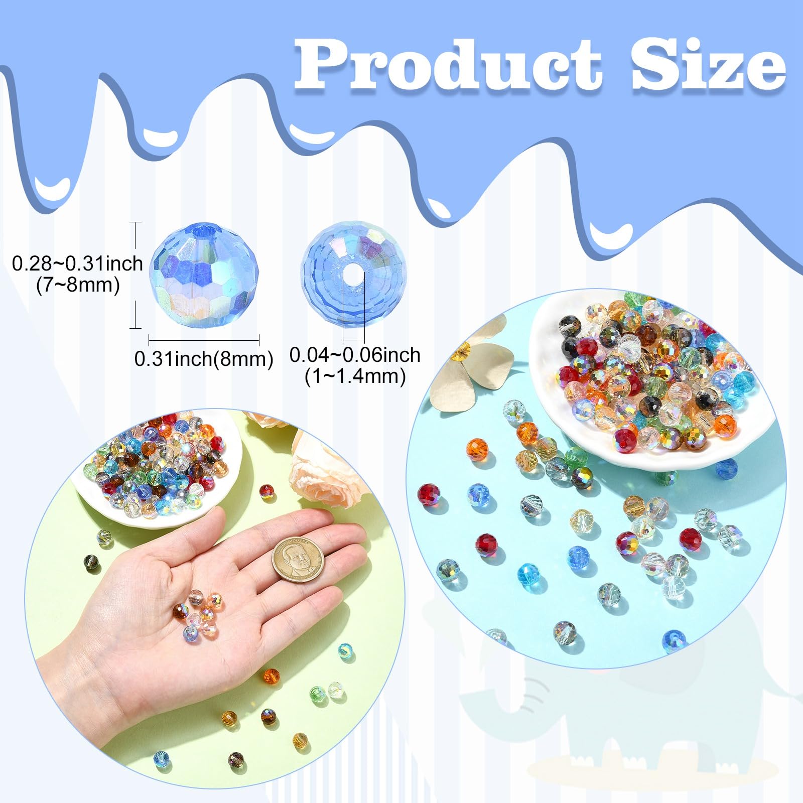 UR URLIFEHALL 200 Pcs Electroplate Glass Round Beads 8mm Faceted Crystal Disco Beads Spacer Loose Beads for Jewellery Making Crafts Earrings - Image 2