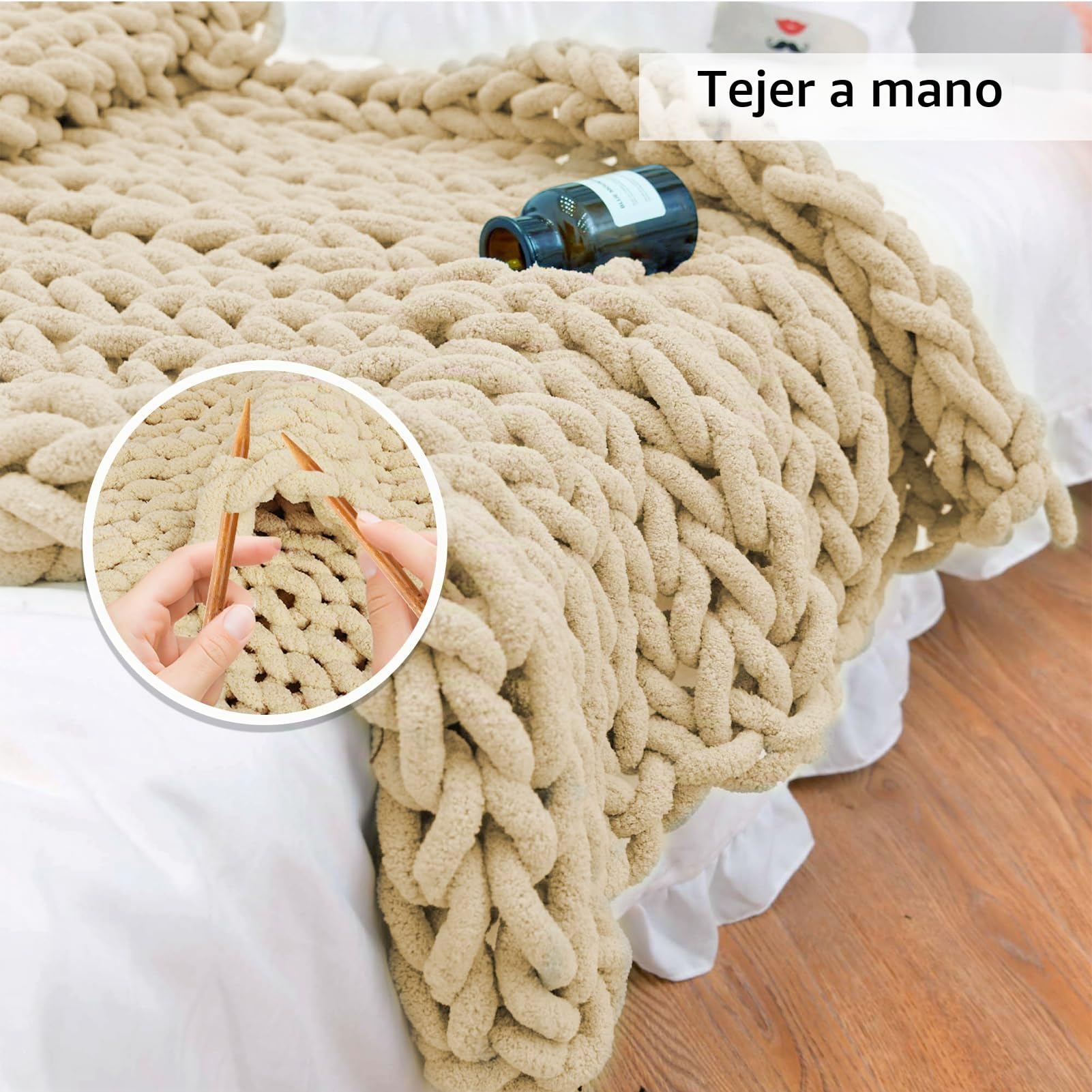 Gugxiom Manta de punto grueso de chenilla, 127 x 152 cm, manta de punto a mano, manta de punto grueso para sofá cama