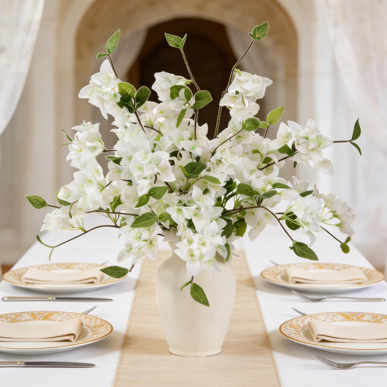 HCTCPALS Artificial Flowers for Outdoors 10 Pcs Bougainvillea Plant Realistic Silk Fake Flowers for UV Resistant Faux Plants Outdoor Indoor Outside Front Porch Hanging Planter Decoration-30” White