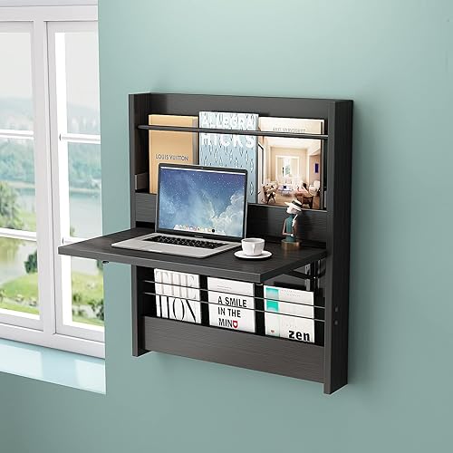 ALISENED Escritorio montado en la pared, mesa de pared plegable, escritorio flotante para computadora portátil, escritorio de pared que ahorra
