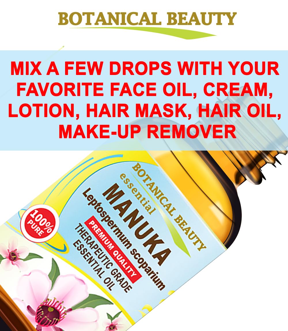 Botanical Beauty Manuka Essential Oil Australian 100% Pure Natural More Powerful Than Tea Tree Oil for Face, Skin, Body, Hair, Nails, Aromatherapy 0.33 Fl. oz - 10 ml