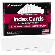 WRITEPADS 5x8 Index Cards, 100 Count, Heavyweight 110LB/260GSM 14PT Thick Note Cards, Ruled Front & Blank Back, Large Study Flash Cards for School, Office & Recipes, Made in USA