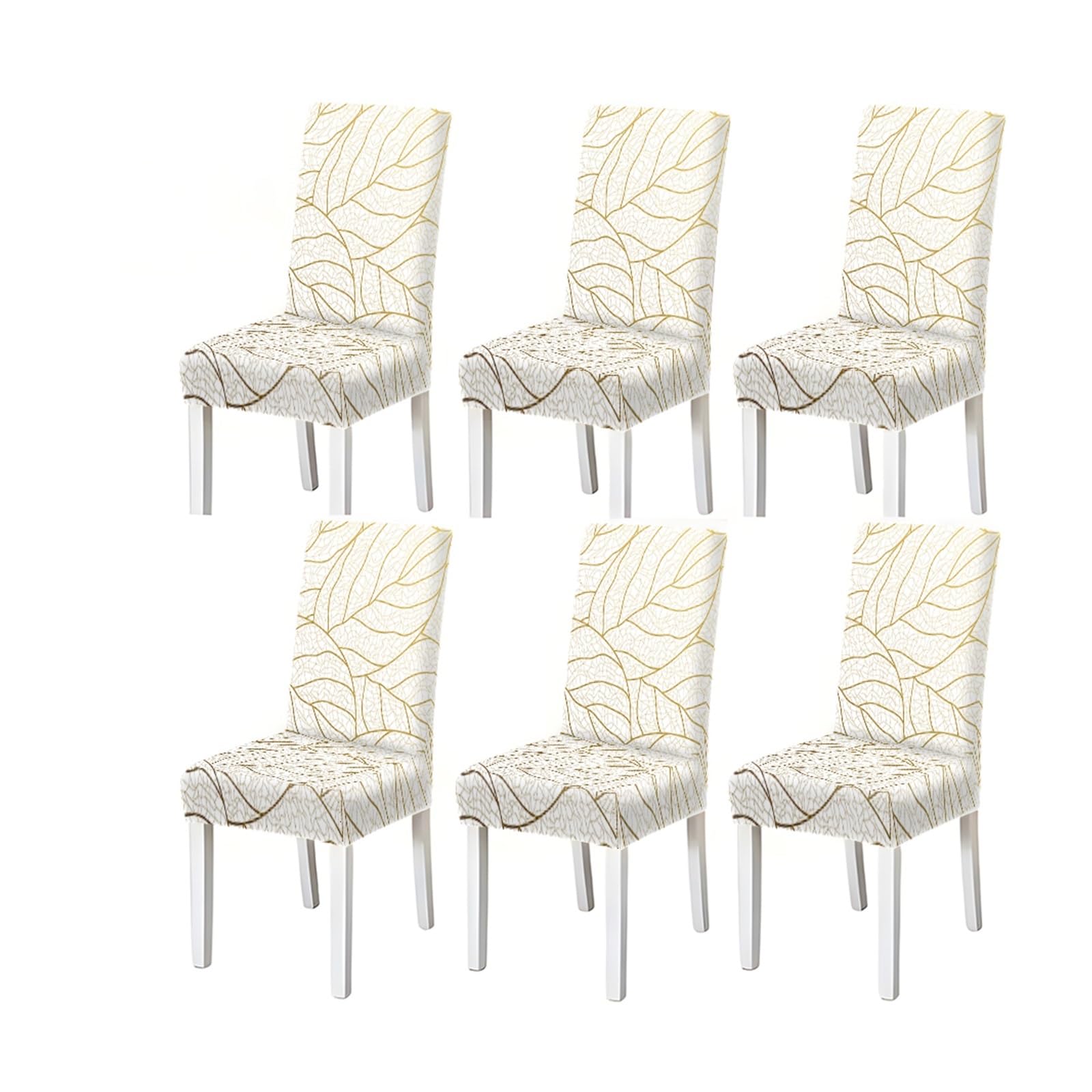BOSUYBN Gold Leaf Vein Pattern Print Dining Chair Covers Set Of 2/4/6, Luxury Stretch Slipcovers For Dining Room Furniture Protectors for Home Dining Room(6PCSChair cover)