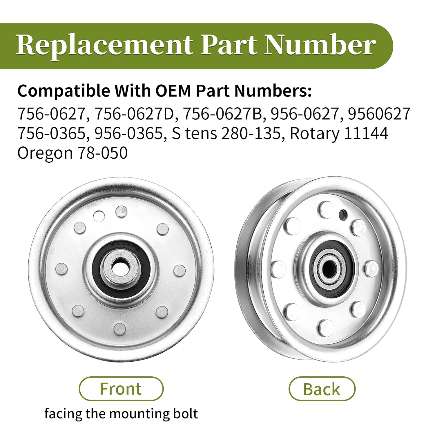 756-0627B Idler Pulley 756-0627D,Replacement 756-0627,956-0365 for 46" Deck Lawn Mower - Flat Idler Pulley Compatible with Cub Cad et LT1045 Lawn Tractor, MTD Riding Mower (2 Pack)