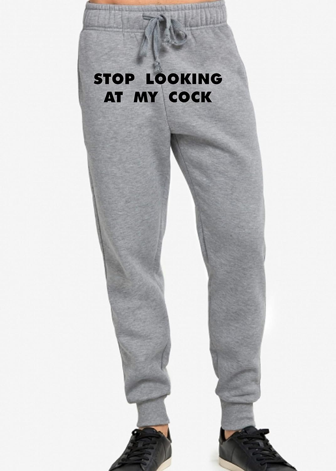 Lovedusts Stop Looking at My Cock -Men's Jogger Sweat Pants (Grey, Medium)