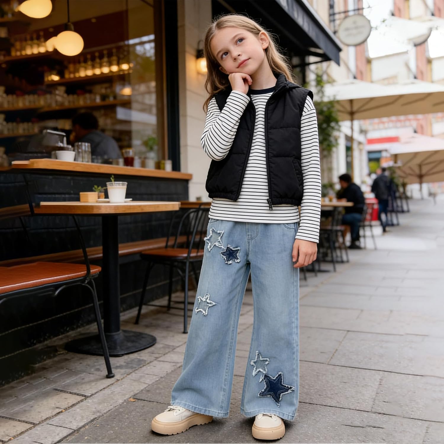 Betusline Girls Baggy Jeans Elastic Waist Casual Wide Leg Denim Pants 6-14 Years - Image 4