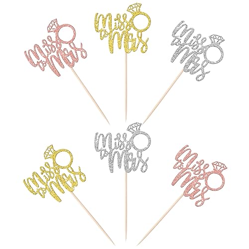 Miniatura 3 de 36 piezas de adornos para cupcakes de Miss to Mrs con anillo de diamantes con purpurina para despedida de soltera, selecciones de cupcakes Miss to