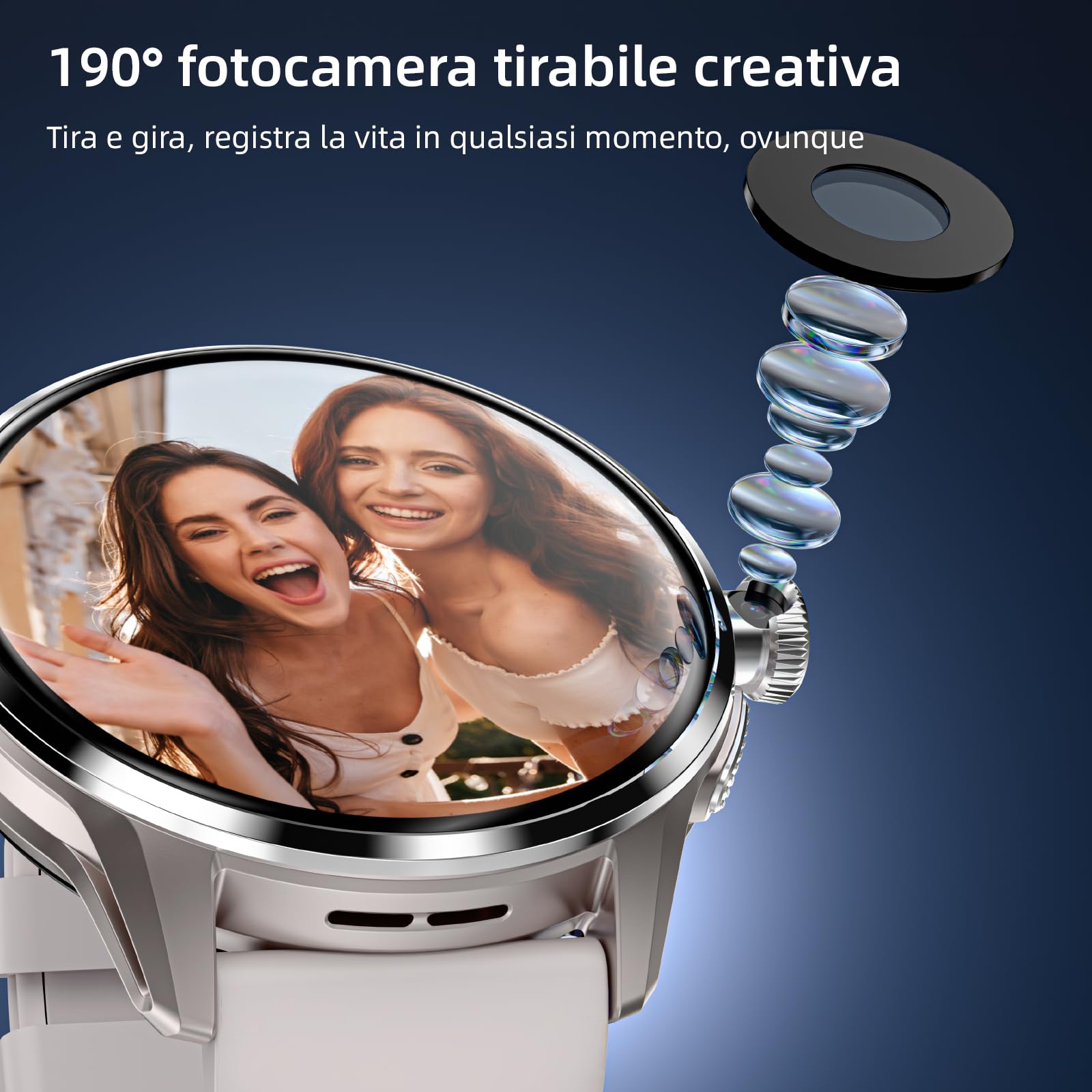 LOKMAT Scheda SIM 4G Android Smart Watch, schermo grande AMOLED da 1,6 pollici, 3 GB + 32 GB, smartwatch per uomini e donne con fotocamera girevole, WiFi, GPS, orologio fitness tracker (argento)