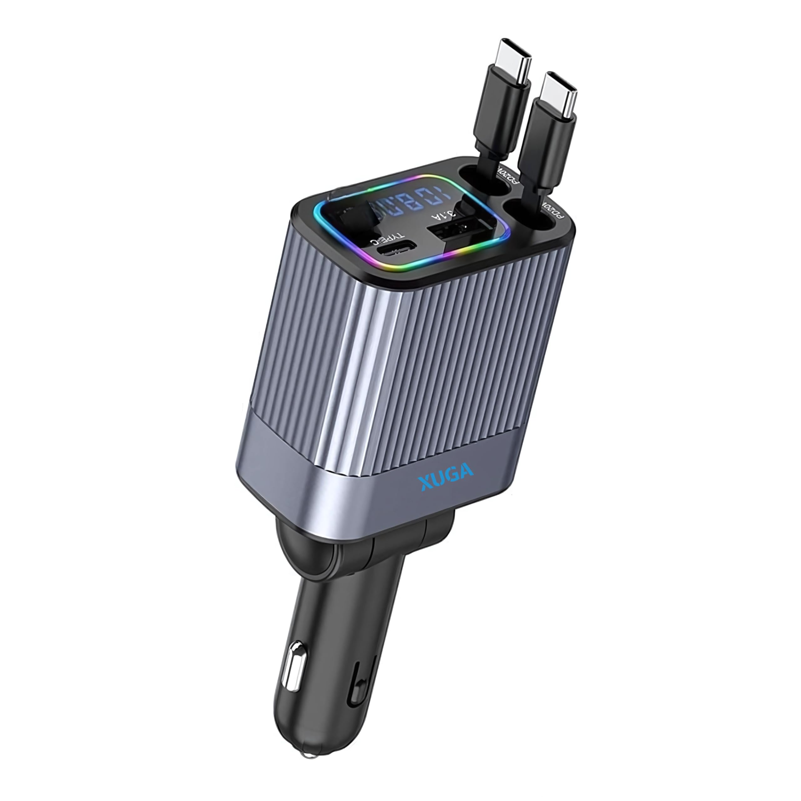 XUGA XA05 120W 4 in 1 Retractable Car Charger,180 Degree, 2 Retractable Cables & 1 USB Port, 1 Type C, 2 Cable Car Adapter for Android Phones & iPhone 16/15/14/13/12/11-image-42