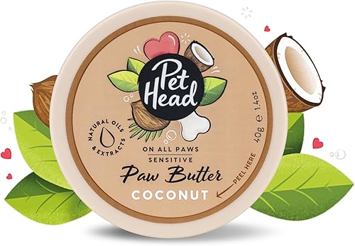 PET Head On All Paws - Mantequilla de pata de coco de 1.4 oz. Bálsamo nutritivo para patas, hidrata las patas y las narices para dejarlas suaves y