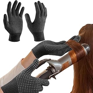Amuer 2 Pcs Heat Resistant Gloves for Hair Salon,Professional Heat Proof Mitts with Silicone Bumps for Hair Styling Curling Flat Iron Wand Hot-Air Brushes Sublimation Gloves Heat Proof Gloves-Black
