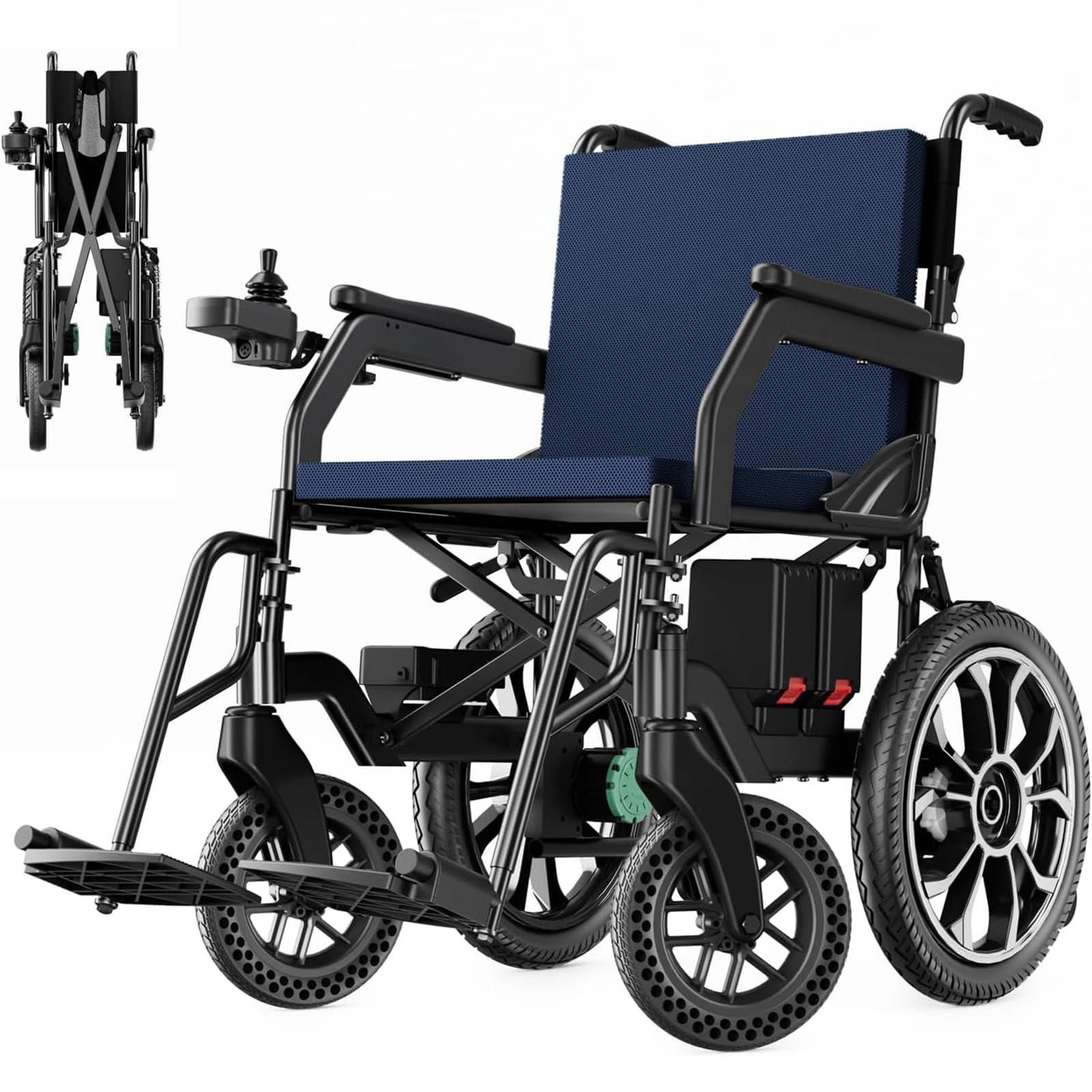 AMITD Carrozzina Elettrica Pieghevole Leggera Tutti Terreni Fino a 150 kg, Autonomia 20 km, Batteria Rimovibile, Telaio in Alluminio 19 kg, Sedile 48 cm, Sedia a Rotelle per Disabili, Adult, Anziani