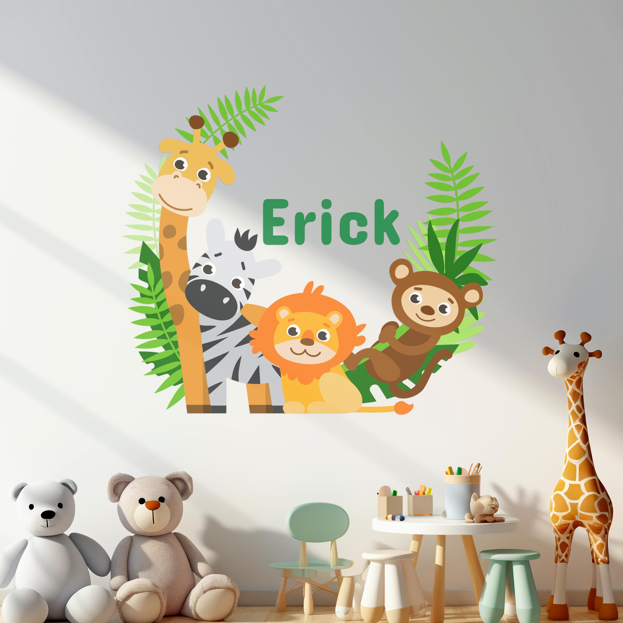 Custom Name Animals Branch - Boy Girl Mural - Baby's Mural Room Vinyl Sticker Wall Decal (Wide 22