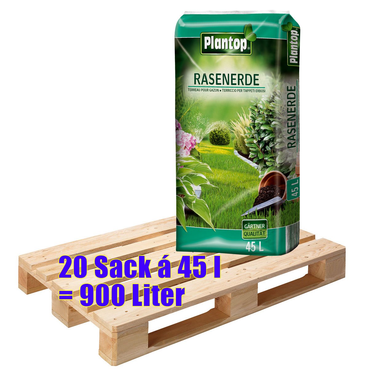 Rasenerde Plantop 20 Sack je 45 Liter = 900 Liter Qualitäts-Rasensubstrat aus Bayern