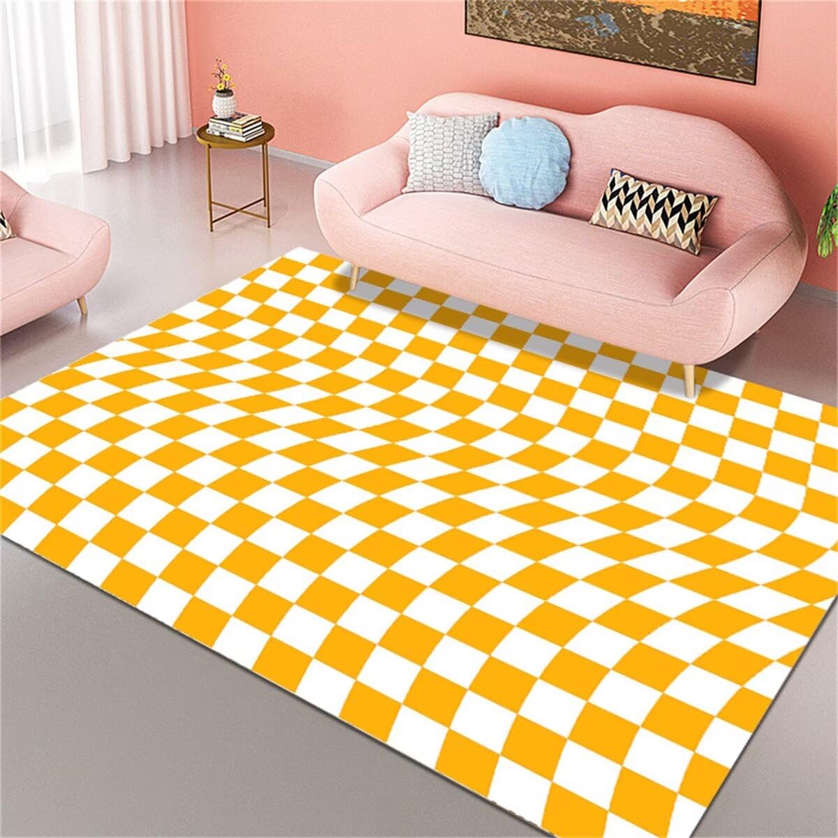 Tapis de chambre fille jaune lavable et robuste pour éviter les taches de jeu