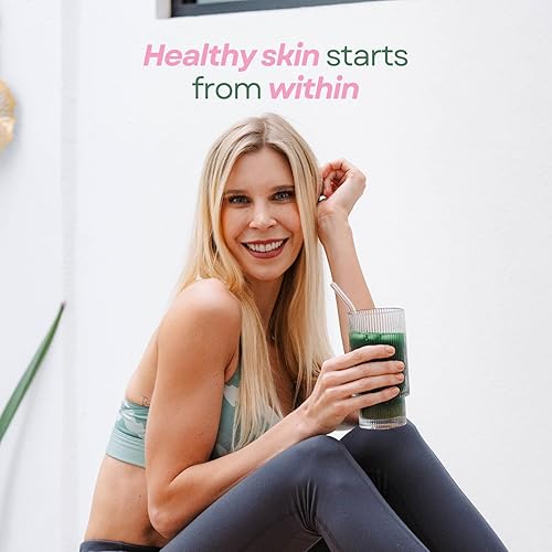 Vista 6 de Polvo Glow Greens, colágeno con probióticos, vitaminas, enzimas digestivas, superalimentos, salud intestinal, alivio de la hinchazón, piel radiante
