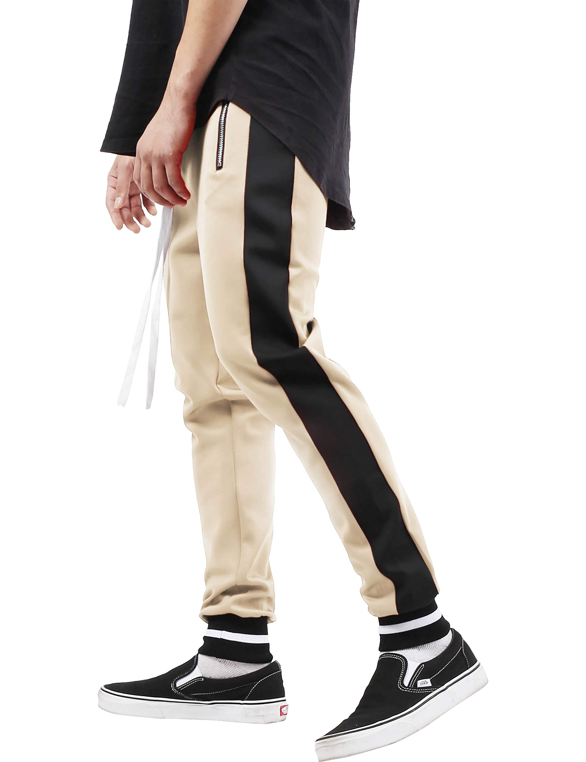 Mens Stripe Stretch Skinny Fit Track Pants (2X-Large, tp0180_Sand)