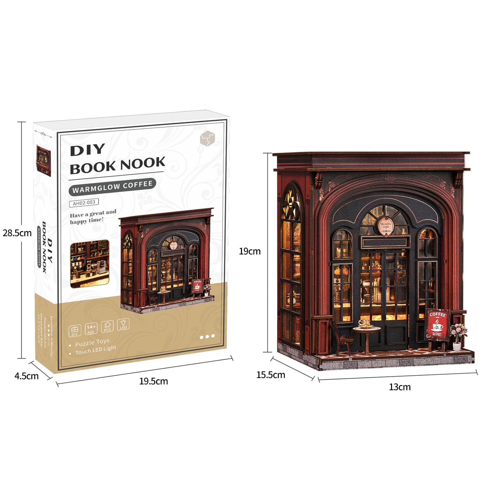 DIY Book Nook（Warmglow Coffee） DIY Set Erwachsene，Mit LED-Licht，Book Nook bausatz，Puppenhaus Holz Tiny House, Christmas, Birthday Presents