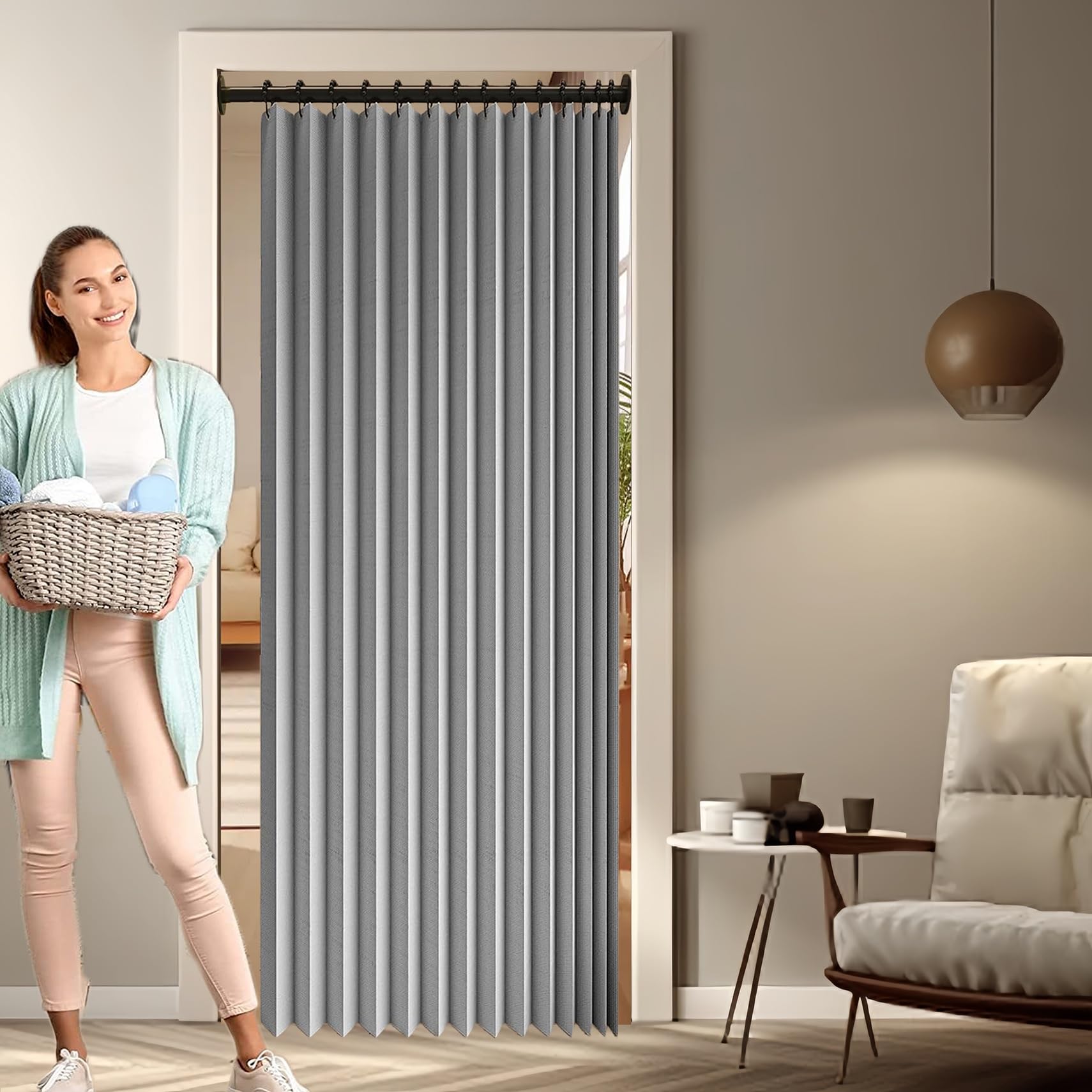 Rideau de séparation thermique pour salon et cuisine design moderne gris
