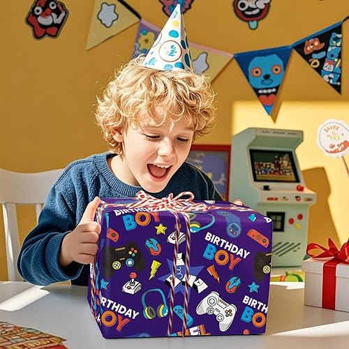 Vista 171 de WRAPAHOLIC Papel de regalo reversible, mini rollo, 17 pulgadas x 33 pies, adorable diseño de gato y azul sólido para cumpleaños, vacaciones