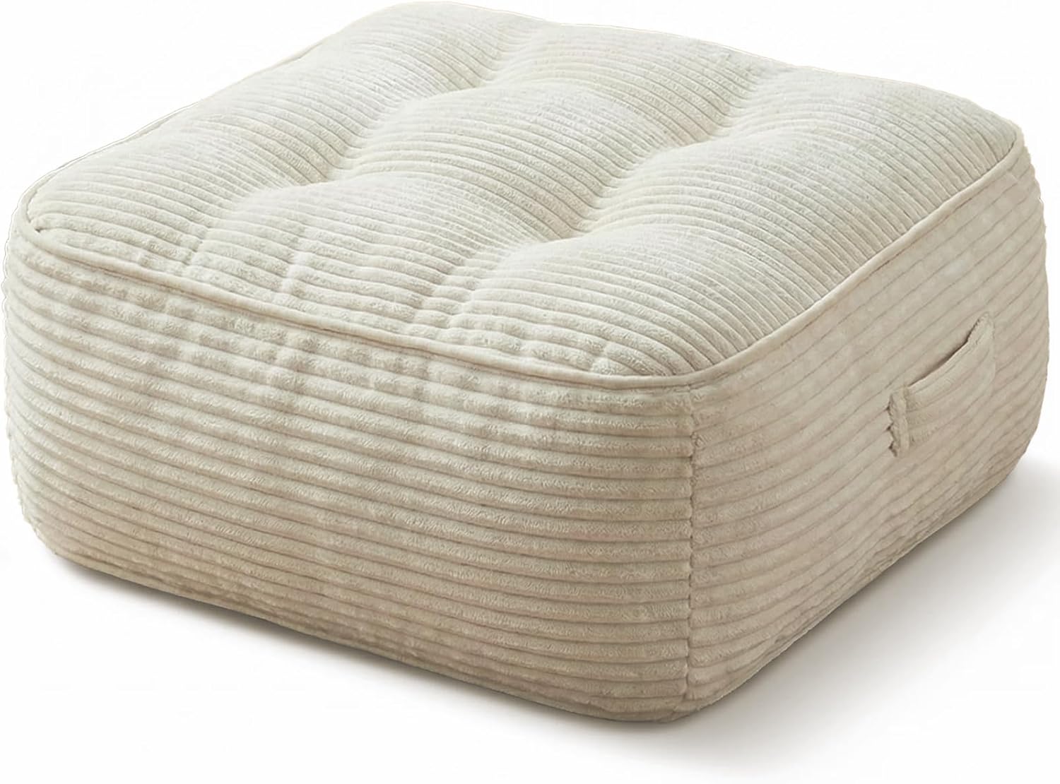 11" Thick Washable Floor Pillow for Adults, Yoga & Meditation Cushion with Handle, Square Large Pillows Seating with Removable Tufted Corduroy Cover for Tatami Living Room Board Games, Cream