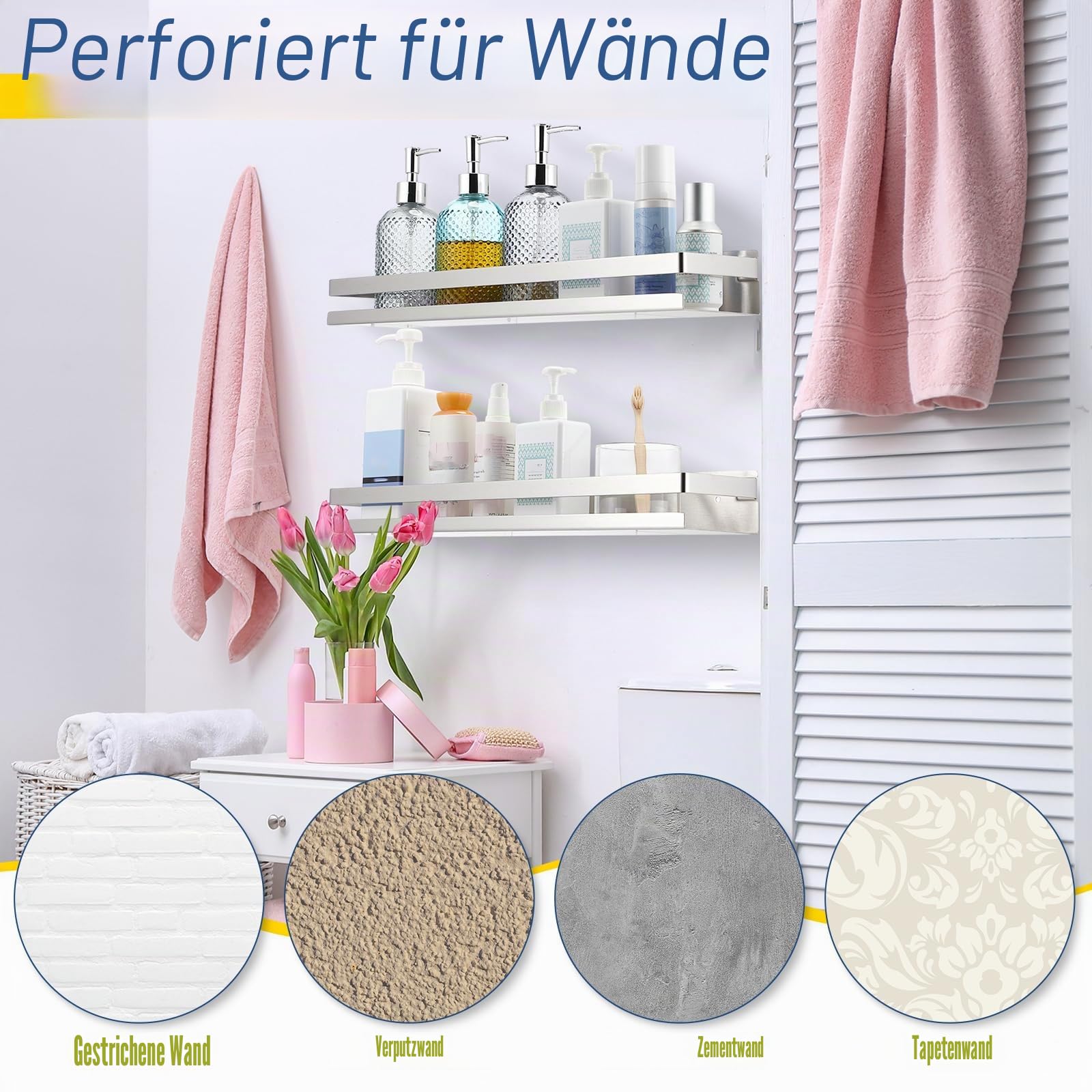 Lallisa 2 Stück Wandregale aus Edelstahl (Silber, 50 cm) – Duschregale für Bad und Dusche, schwimmendes Design zur Wandmontage, Aufbewahrungskorb-Organizer für Badezimmer, Küche und Wohnzimmer