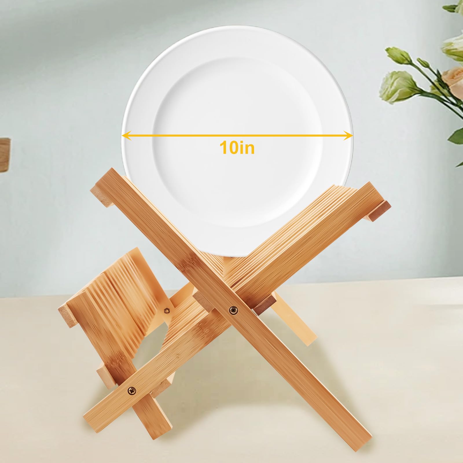 Scolapiatti a 2 ripiani in bambù con porta utensili, pieghevole, in legno, per bancone della cucina, 20 scomparti, ciotola e supporto per piatti, 26 x 42 x 24 cm