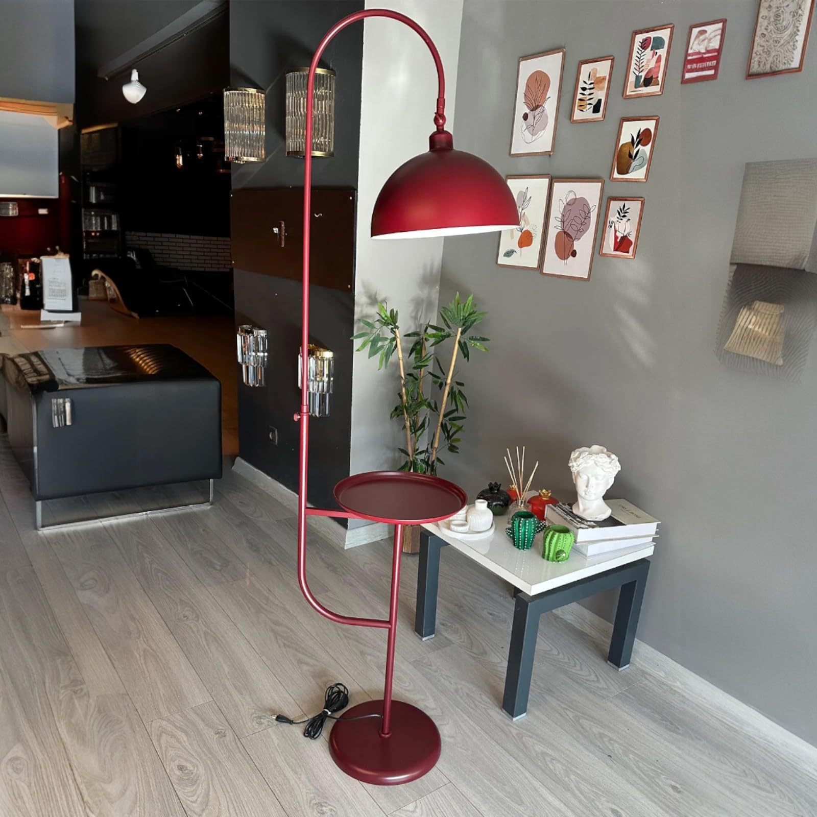 bamyum Gorkiede Floor Lamp Metal, Modern, for Bedroom, Living Room, Children's Room with E27 Socket, 30 cm Wide, Adjustable Lampshade, Burgundy