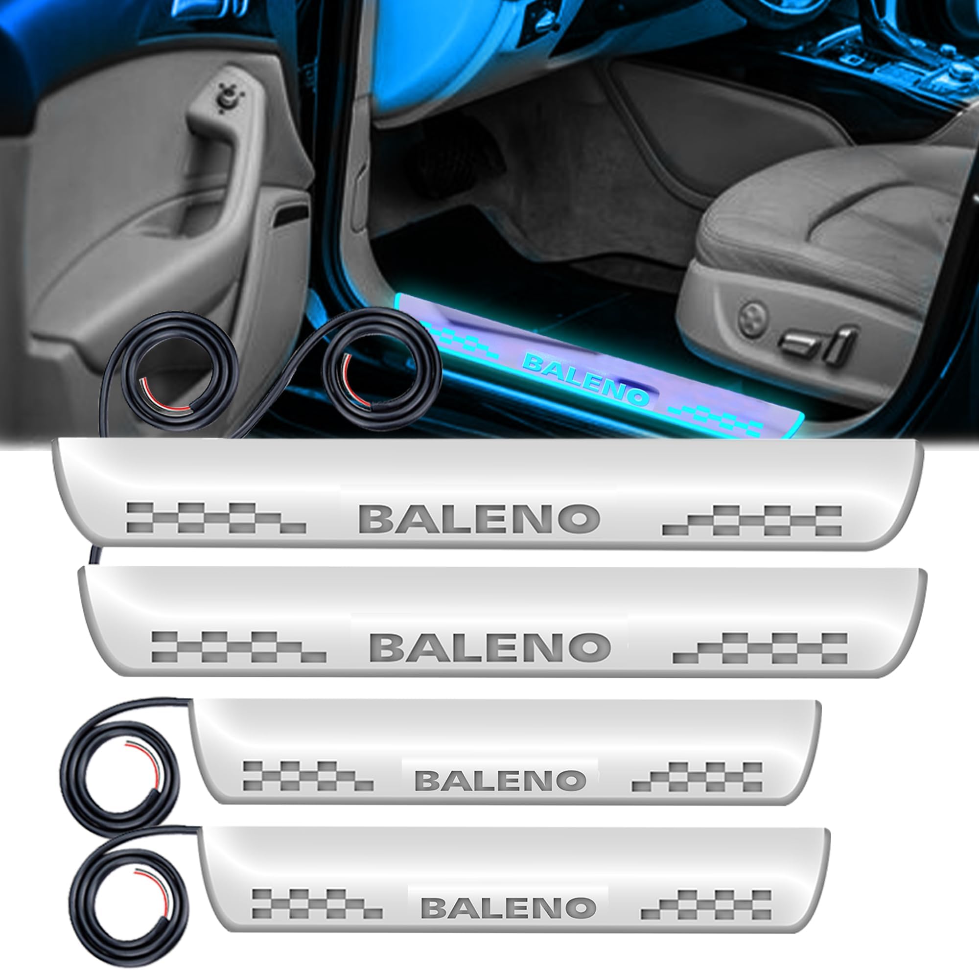 Carzex® Car Door Opening LED Acrylic Foot Step Sill Plate Compatible with Maruti Suzuki Baleno (Set of 4PCS, Blue) – Premium Door Protection with 6 Month Warranty