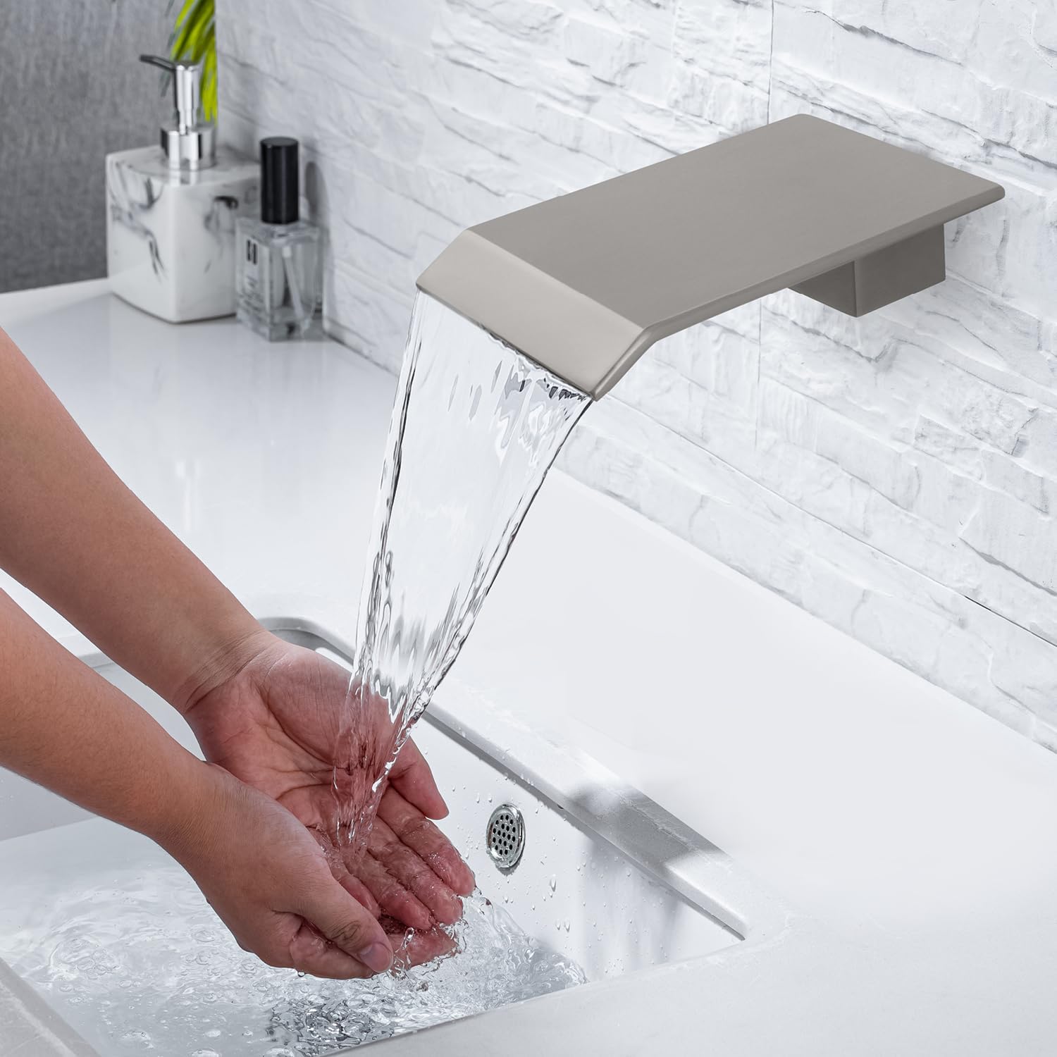 High Flow Bathroom Bathtub Tub Spout 1/2" NPT Connector Wall Mount Roman Waterfall Tub Spout Wall Mount Tub Filler Faucet Sprayer Waterfall Sink Spouts, Brushed Nickel