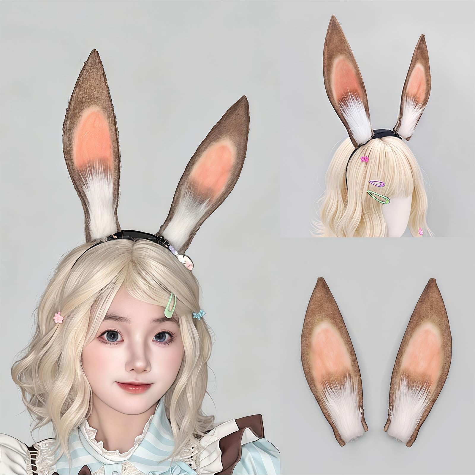 Juego de tocados para eventos de orejas con accesorios de vestir eléctricos para fiestas de disfraces, looks de fotos y escenario, disfraz de orejas de felpa, accesorio recargable, cosplay, convención