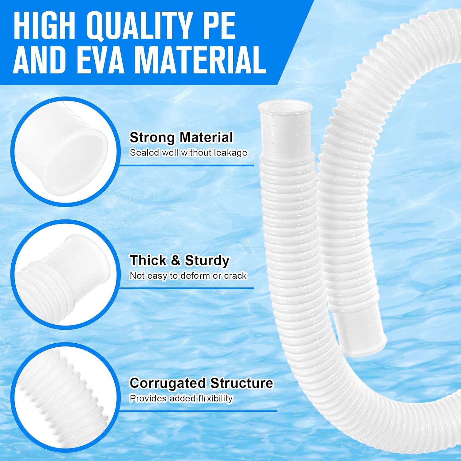 Tuanse 6 Sets 1. 25''x 41'' Pool Hose for Above Ground Pools, Replacement Pool Pump Hose with Clamps and Pipe Holders, Swimming Pool Replacement Accessory for Filter Pump 330/530/1000 Gph(White)